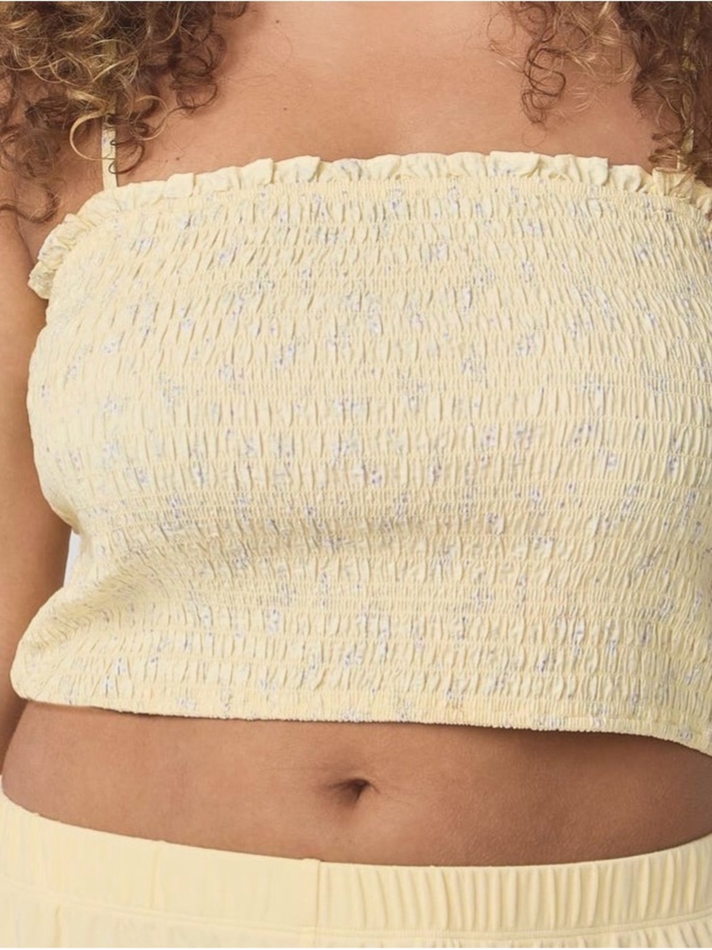 Yellow Smocked Crop Tank Top with Thin Straps